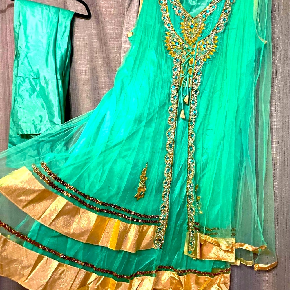 Indian party wear  lime green 2 piece dress
